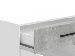 Credenza Bianco Grigio Cemento un Cassetto 2 Ripiani 119x33x80.5h cm, Apertura Battente e Scorrevole - Sanza