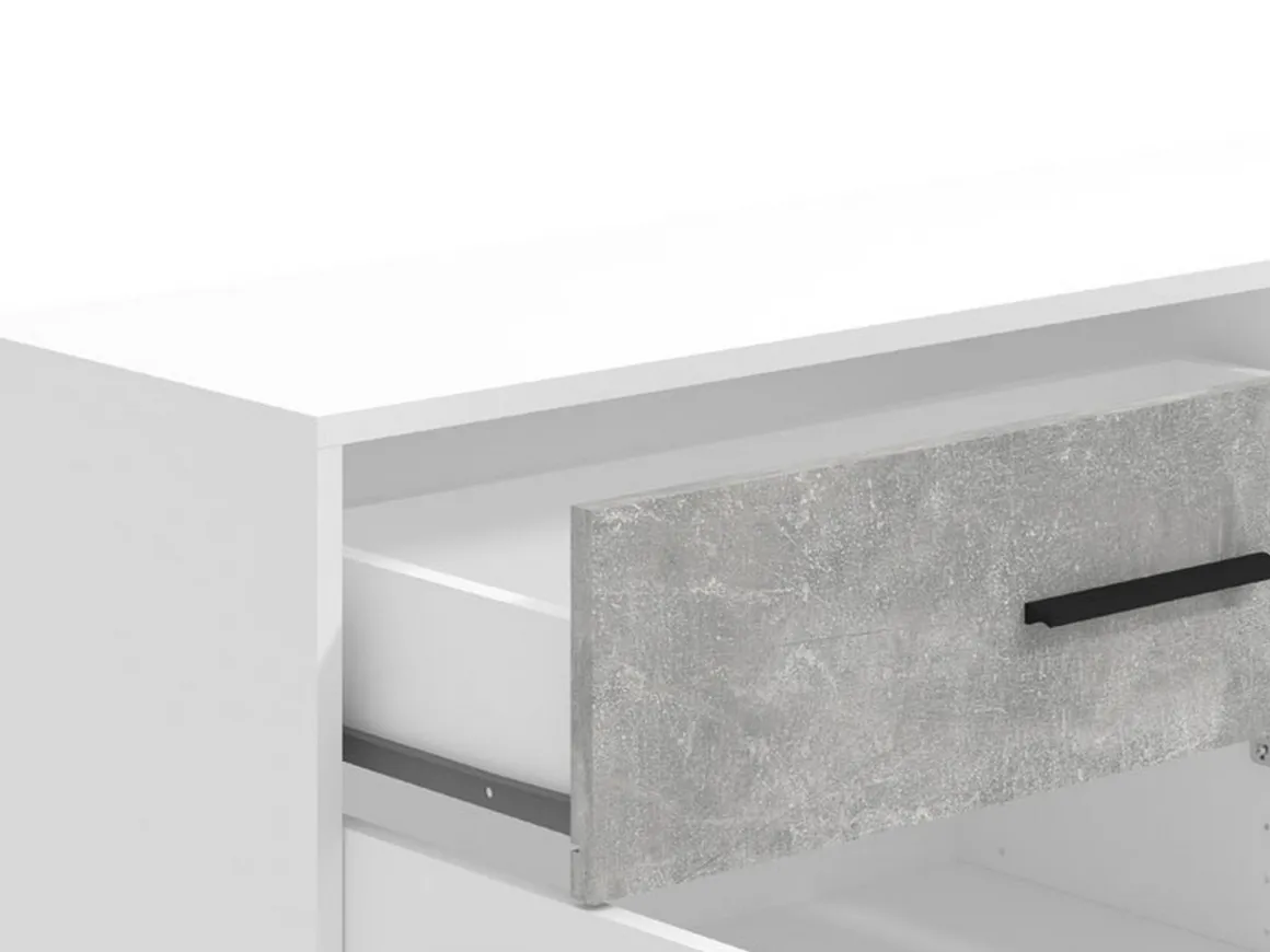 Credenza Bianco Grigio Cemento un Cassetto 2 Ripiani 119x33x80.5h cm, Apertura Battente e Scorrevole - Sanza