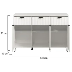 Madie|Credenze > Dmora Credenza Bianco Grigio Chiaro 3 Ripiani 4 Cassetti 182.5x40x90.5h cm, 3 Ante - Paglieta Grigio, Bianco Chiaro