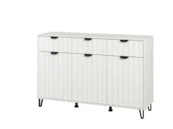 Madie|Credenze > Dmora Credenza Bianco Grigio Chiaro 3 Ripiani 4 Cassetti 182.5x40x90.5h cm, 3 Ante - Paglieta Grigio, Bianco Chiaro