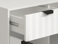 Madie|Credenze > Dmora Credenza Bianco Grigio Chiaro 3 Ripiani 4 Cassetti 182.5x40x90.5h cm, 3 Ante - Paglieta Grigio, Bianco Chiaro