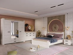 Credenza Bianco Larice Marrone Rovere 3 Ripiani 3 Cassetti 160x36.5x98h cm, 3 Ante - Scena