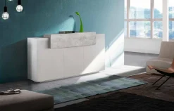 Cucina|Salotto > Dmora Credenza bianco lucida,cemento 160x45x85h cm 4 ante - Aschly Grigio Cemento, Bianco Lucido