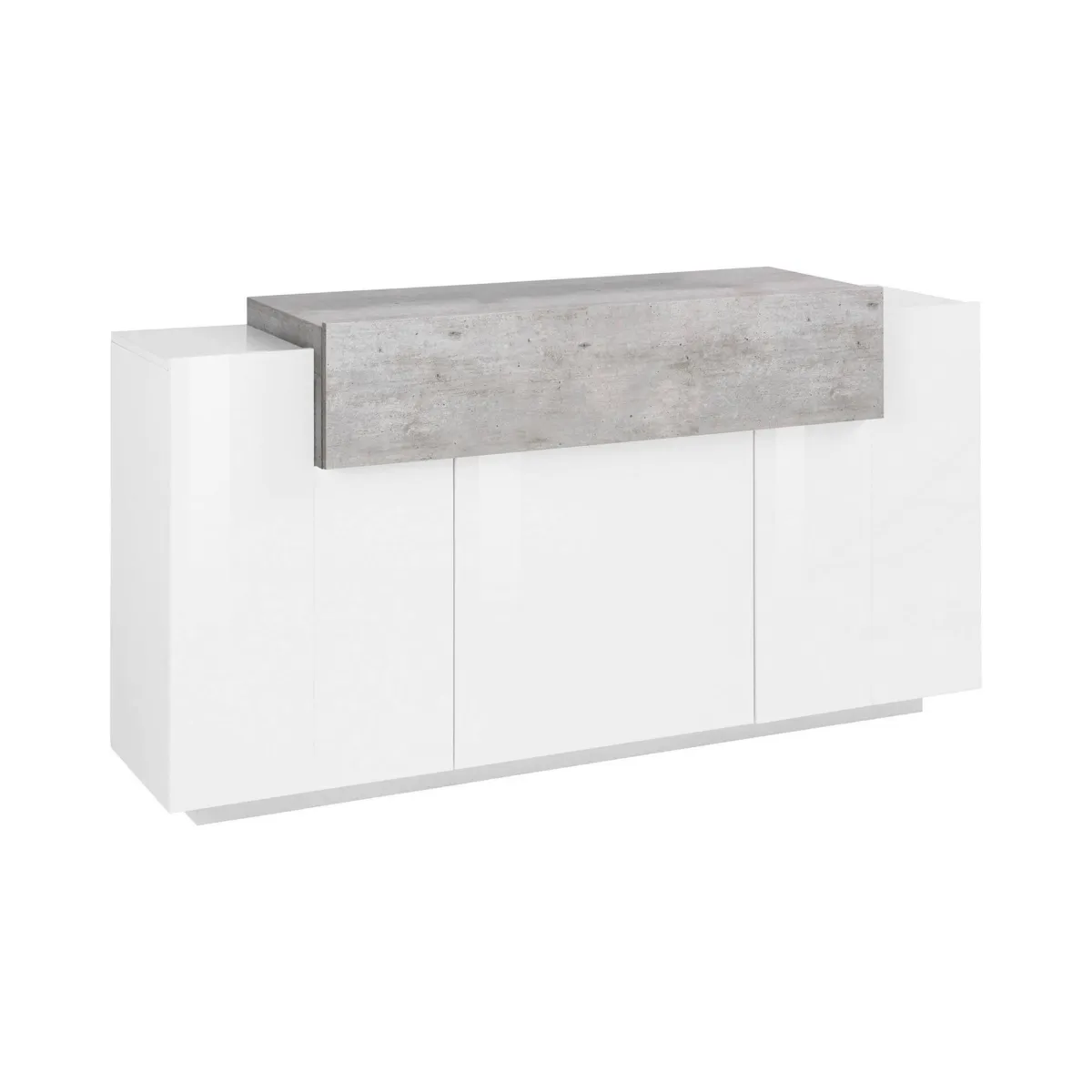 Cucina|Salotto > Dmora Credenza bianco lucida,cemento 160x45x85h cm 4 ante - Aschly Grigio Cemento, Bianco Lucido