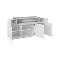 Cucina|Salotto > Dmora Credenza bianco lucida,cemento 160x45x85h cm 4 ante - Aschly Grigio Cemento, Bianco Lucido