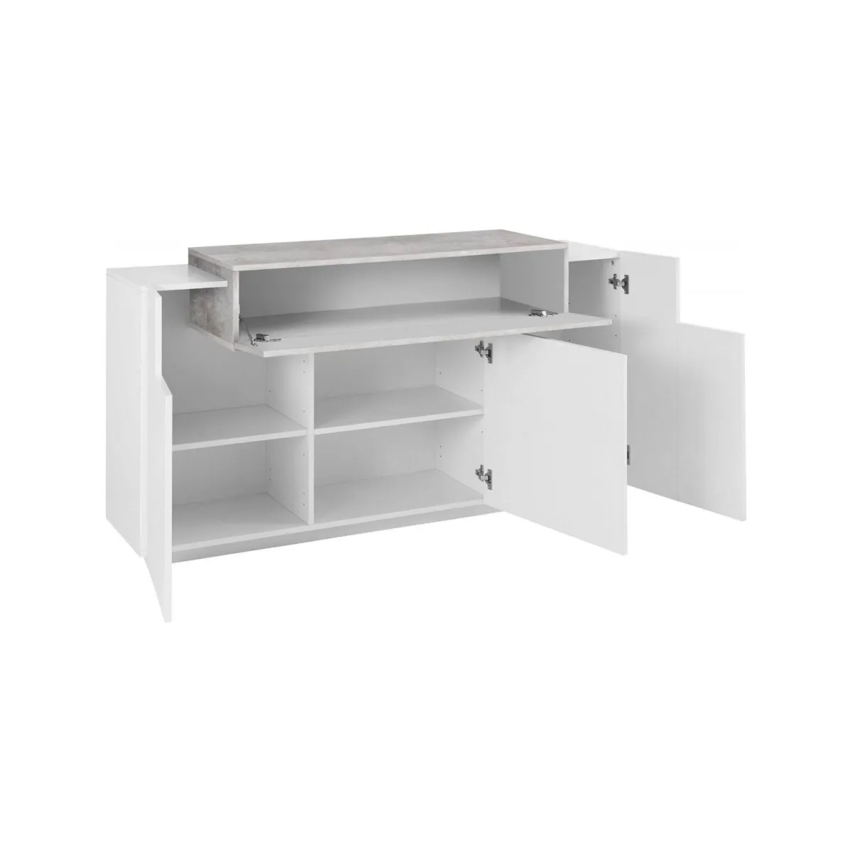 Cucina|Salotto > Dmora Credenza bianco lucida,cemento 160x45x85h cm 4 ante - Aschly Grigio Cemento, Bianco Lucido