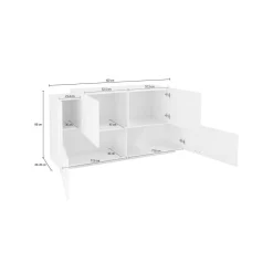 Madie|Credenze > Dmora Credenza bianco lucida,cemento 184x42x86h cm 2 ante e 2 cassetti - Antina Grigio Cemento, Bianco Lucido