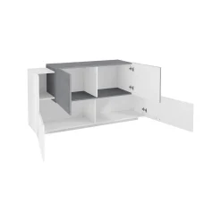 Madie|Credenze > Dmora Credenza bianco lucida,cemento 184x42x86h cm 2 ante e 2 cassetti - Antina Grigio Cemento, Bianco Lucido