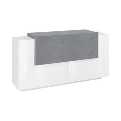 Madie|Credenze > Dmora Credenza bianco lucida,cemento 184x42x86h cm 2 ante e 2 cassetti - Antina Grigio Cemento, Bianco Lucido