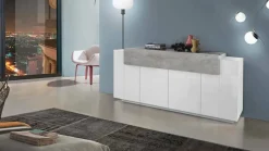 Credenza bianco lucida,cemento 200x45x85h cm 5 ante - Discordia