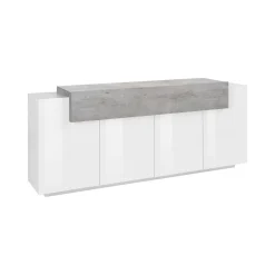 Credenza bianco lucida,cemento 200x45x85h cm 5 ante - Discordia