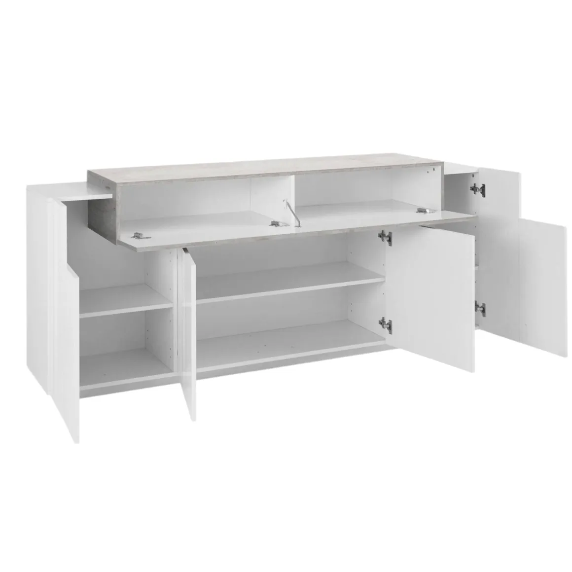 Credenza bianco lucida,cemento 200x45x85h cm 5 ante - Discordia