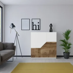 Credenza bianco lucida e acero 100x43x106h cm 2 ante - Arbal