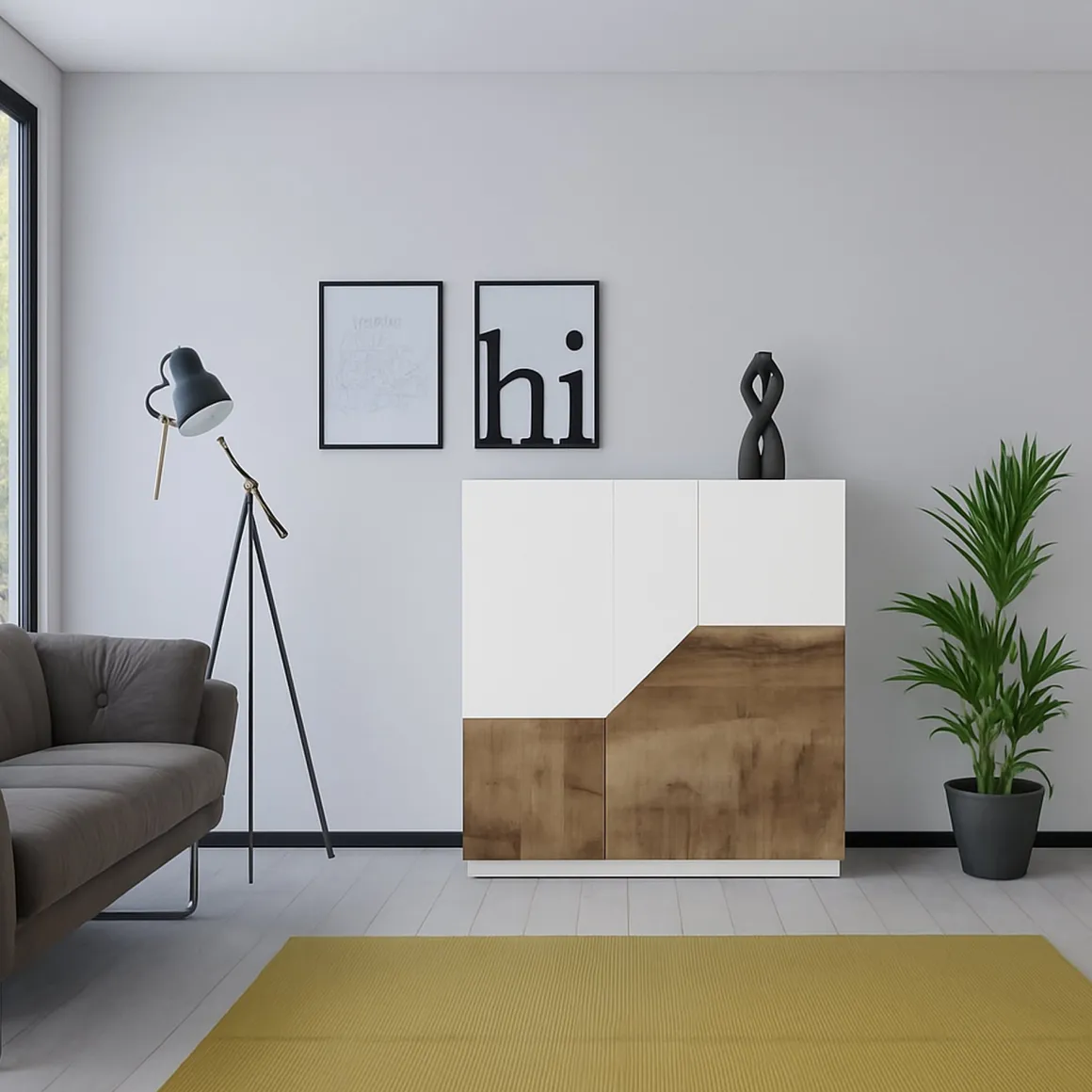 Credenza bianco lucida e acero 100x43x106h cm 2 ante - Arbal