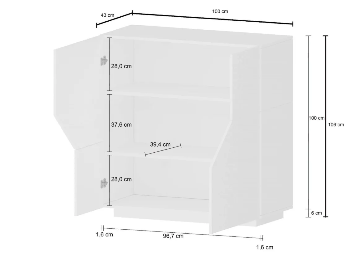 Credenza bianco lucida e acero 100x43x106h cm 2 ante - Arbal