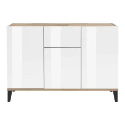 Cucina|Salotto > Dmora Credenza bianco lucida e acero 130x45x100h cm 6 ante - Age Marrone Acero, Bianco Lucido