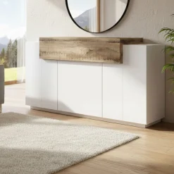 Credenza bianco lucida e acero 140x45x86h cm 4 ante - Angelis