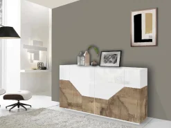 Credenza bianco lucida e acero 158x43x86h cm 4 ante - Agis