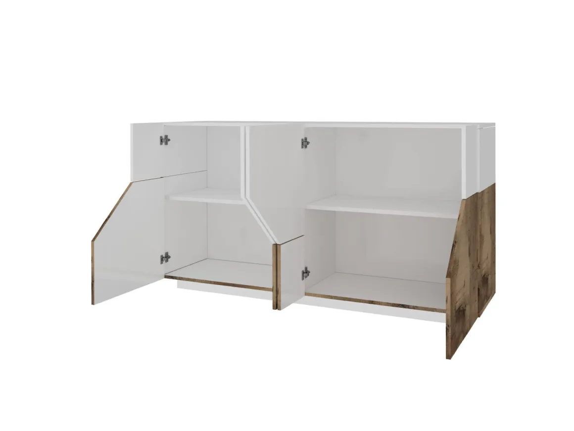 Credenza bianco lucida e acero 158x43x86h cm 4 ante - Agis