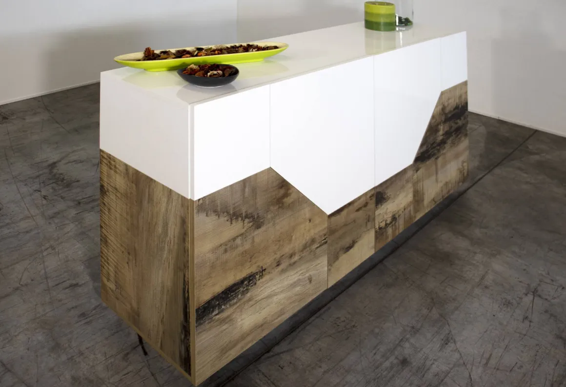Credenza bianco lucida e acero 158x43x86h cm 4 ante - Agis