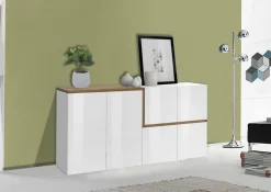 Credenza bianco lucida e acero 160x40x80h cm 6 ante - Arrak