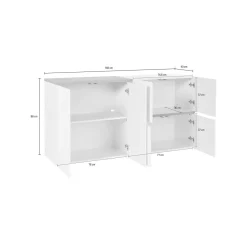 Cucina|Madie > Dmora Credenza bianco lucida e acero 160x40x82h cm 3 ante e 3 cassetti - Abic Marrone Acero, Bianco Lucido