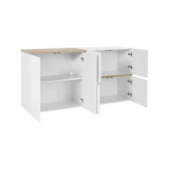 Cucina|Madie > Dmora Credenza bianco lucida e acero 160x40x82h cm 3 ante e 3 cassetti - Abic Marrone Acero, Bianco Lucido