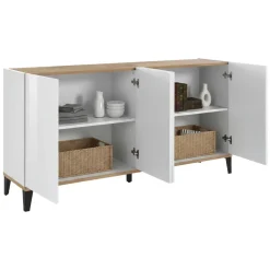 Credenza bianco lucida e acero 160x40x82h cm 4 ante - Ashley