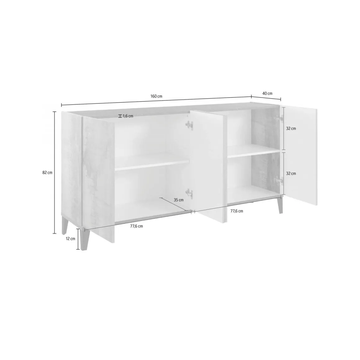 Credenza bianco lucida e acero 160x40x82h cm 4 ante - Ashley