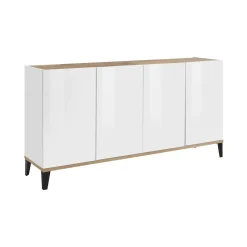 Credenza bianco lucida e acero 160x40x82h cm 4 ante - Ashley