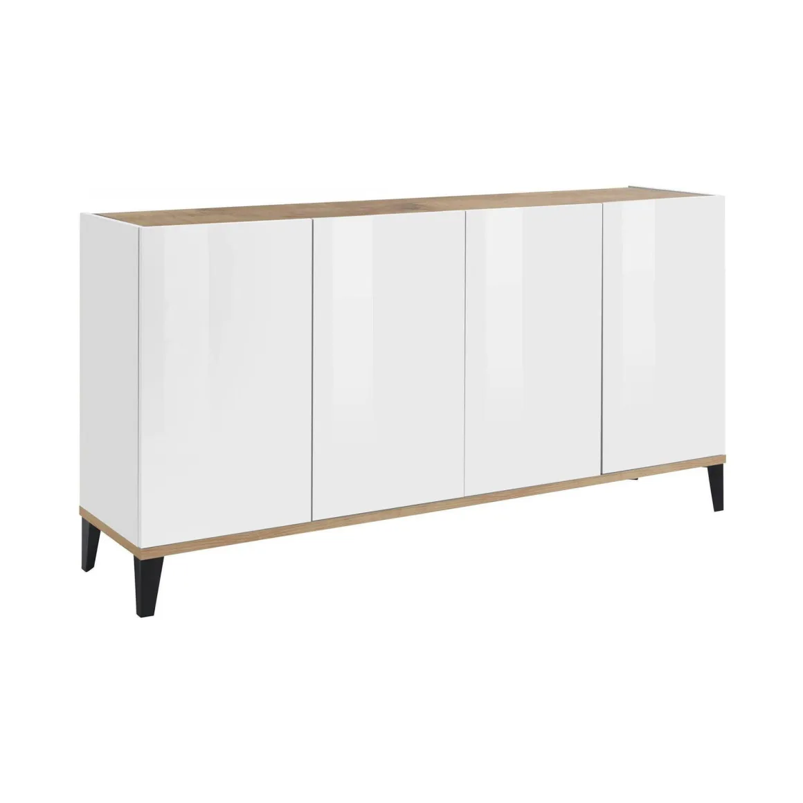 Credenza bianco lucida e acero 160x40x82h cm 4 ante - Ashley