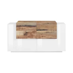 Credenza bianco lucida e acero 160x45x86h cm 2 ante e 4 cassetti - Ashi