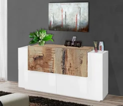 Credenza bianco lucida e acero 160x45x86h cm 4 ante - Muscari