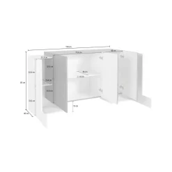 Credenza bianco lucida e acero 170x45x85h cm 5 ante - Arek