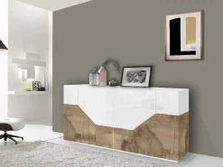 Credenza bianco lucida e acero 200x43x86h cm 4 ante - Ania