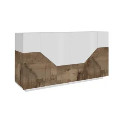 Credenza bianco lucida e acero 200x43x86h cm 4 ante - Ania