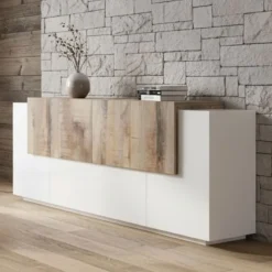 Credenza bianco lucida e acero 200x45x86h cm 7 ante - Astice