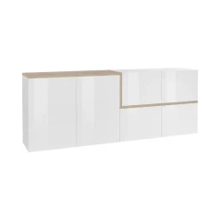 Credenza bianco lucida e acero 210x40x80h cm 4 ante - Asaba