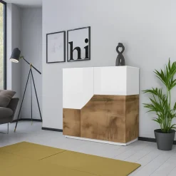 Credenza bianco lucida e acero 79x43x86h cm 2 ante - Amento
