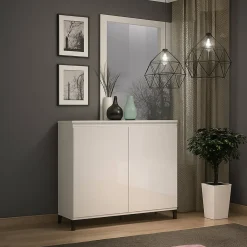 Credenza bianco lucida e antracite 100x40x110h cm 2 ante - Iwao