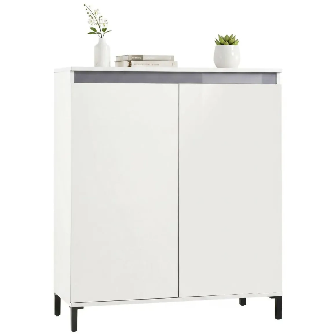 Madie|Credenze > Dmora Credenza bianco lucida e antracite 120x42x80h cm 3 ante e 1 cassetto - Bajardo Nero Antracite, Bianco Lucido