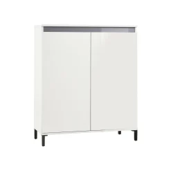 Madie|Credenze > Dmora Credenza bianco lucida e antracite 120x42x80h cm 3 ante e 1 cassetto - Bajardo Nero Antracite, Bianco Lucido