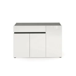 Madie|Credenze > Dmora Credenza bianco lucida e antracite 120x42x80h cm 3 ante e 1 cassetto - Bajardo Nero Antracite, Bianco Lucido