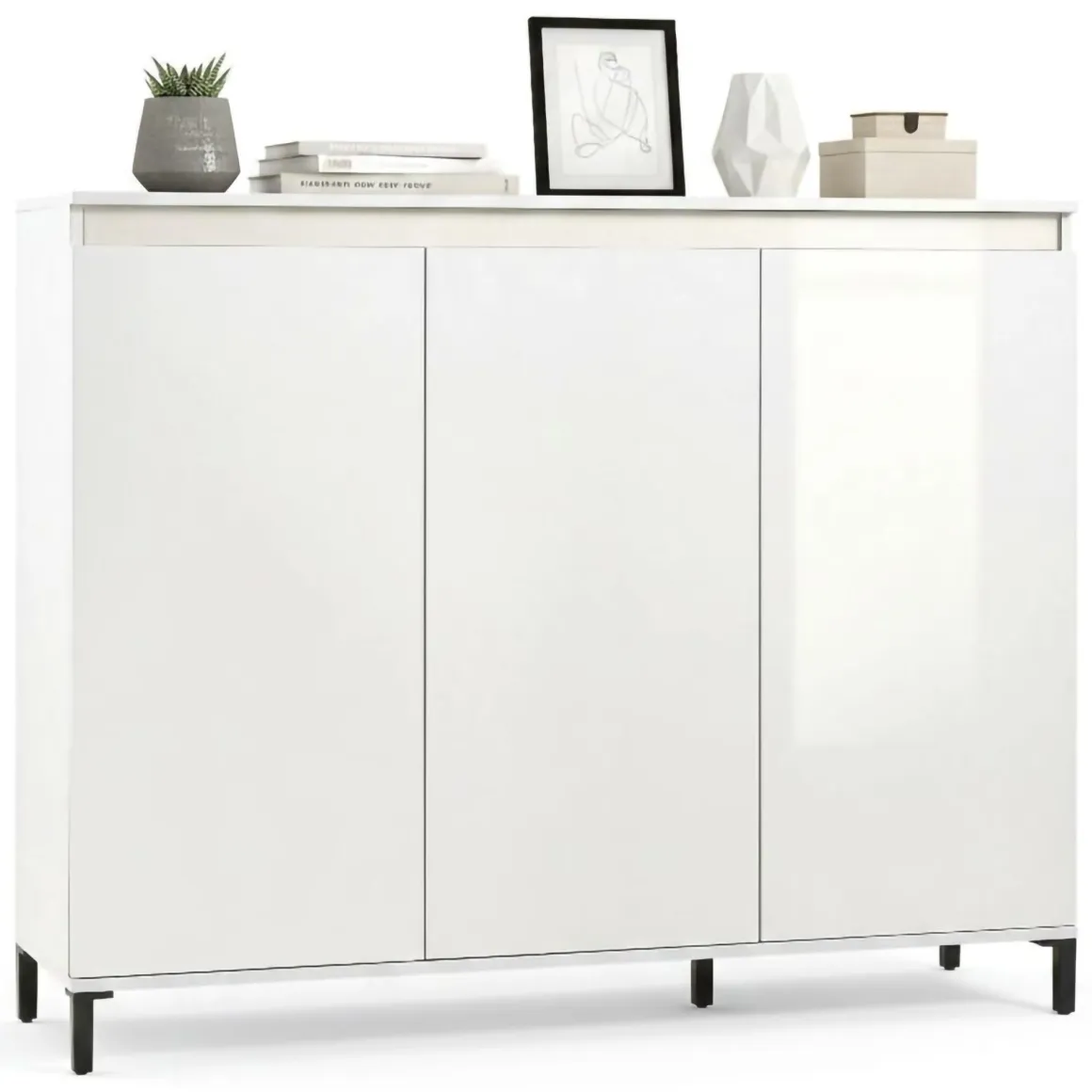 Madie|Credenze > Dmora Credenza bianco lucida e antracite 138x40x90h cm 3 ante - Assinello Nero Antracite, Bianco Lucido