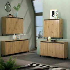 Credenza bianco lucida e antracite 138x40x90h cm 3 ante - Attilius