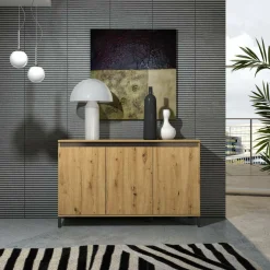 Credenza bianco lucida e antracite 138x40x90h cm 3 ante - Attilius