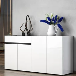 Credenza bianco lucida e antracite 160x42x80h cm 4 ante e 1 cassetto - Beinette