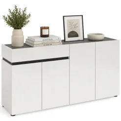Credenza bianco lucida e antracite 160x42x80h cm 4 ante e 1 cassetto - Beinette