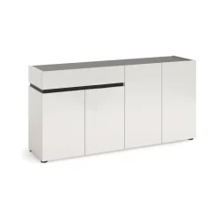 Madie|Credenze > Dmora Credenza bianco lucida e antracite 180x38x92h cm 3 ante e 4 cassetti - Baveno Nero Antracite, Bianco Lucido