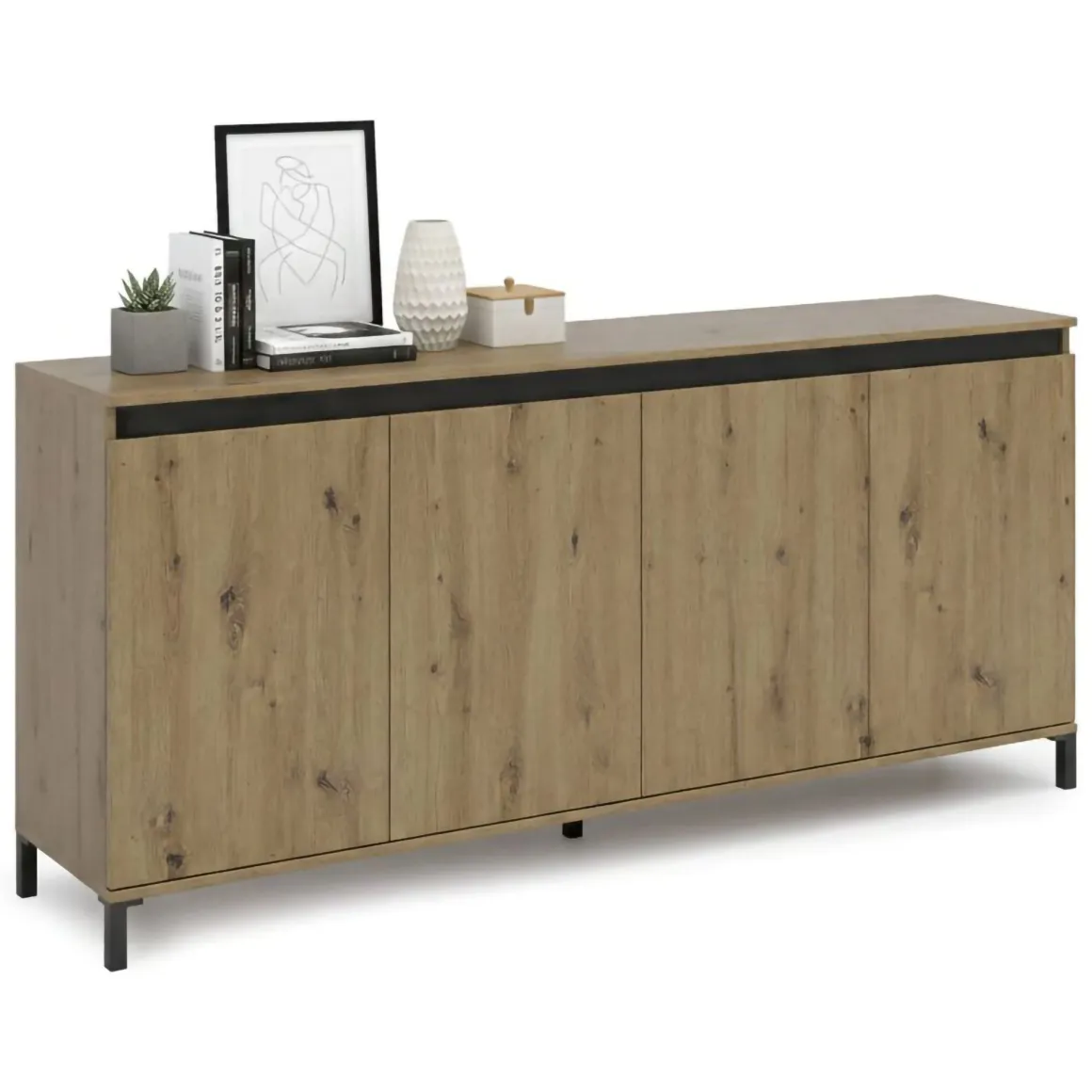 Credenza bianco lucida e antracite 184x40x84h cm 4 ante - Basiano